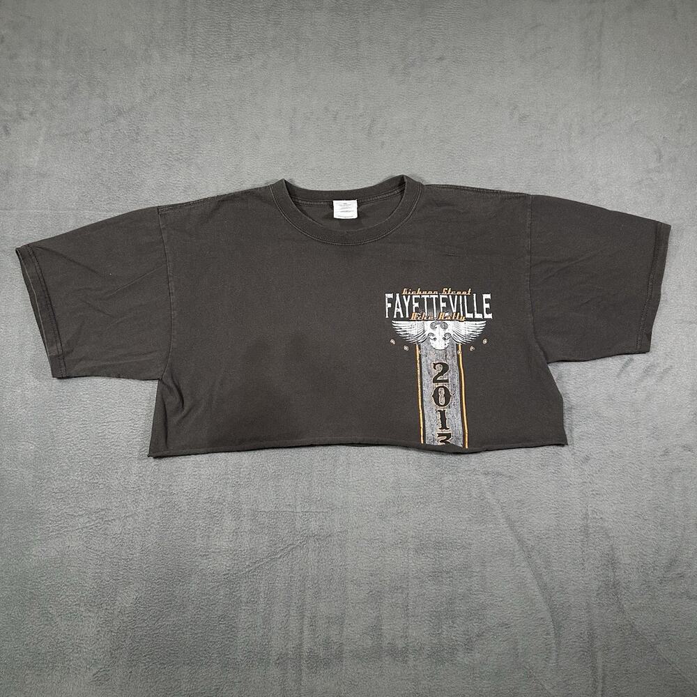 2013 Fayetteville Bike Rally Cutoff Crop T-Shirt Women’s Black L Graphic Tee
